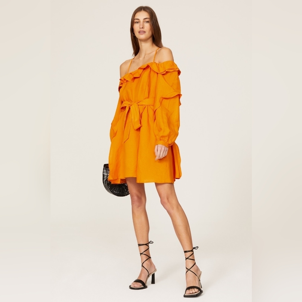 Orange Ruffle Off-Shoulder Dress - Picture 2 of 7